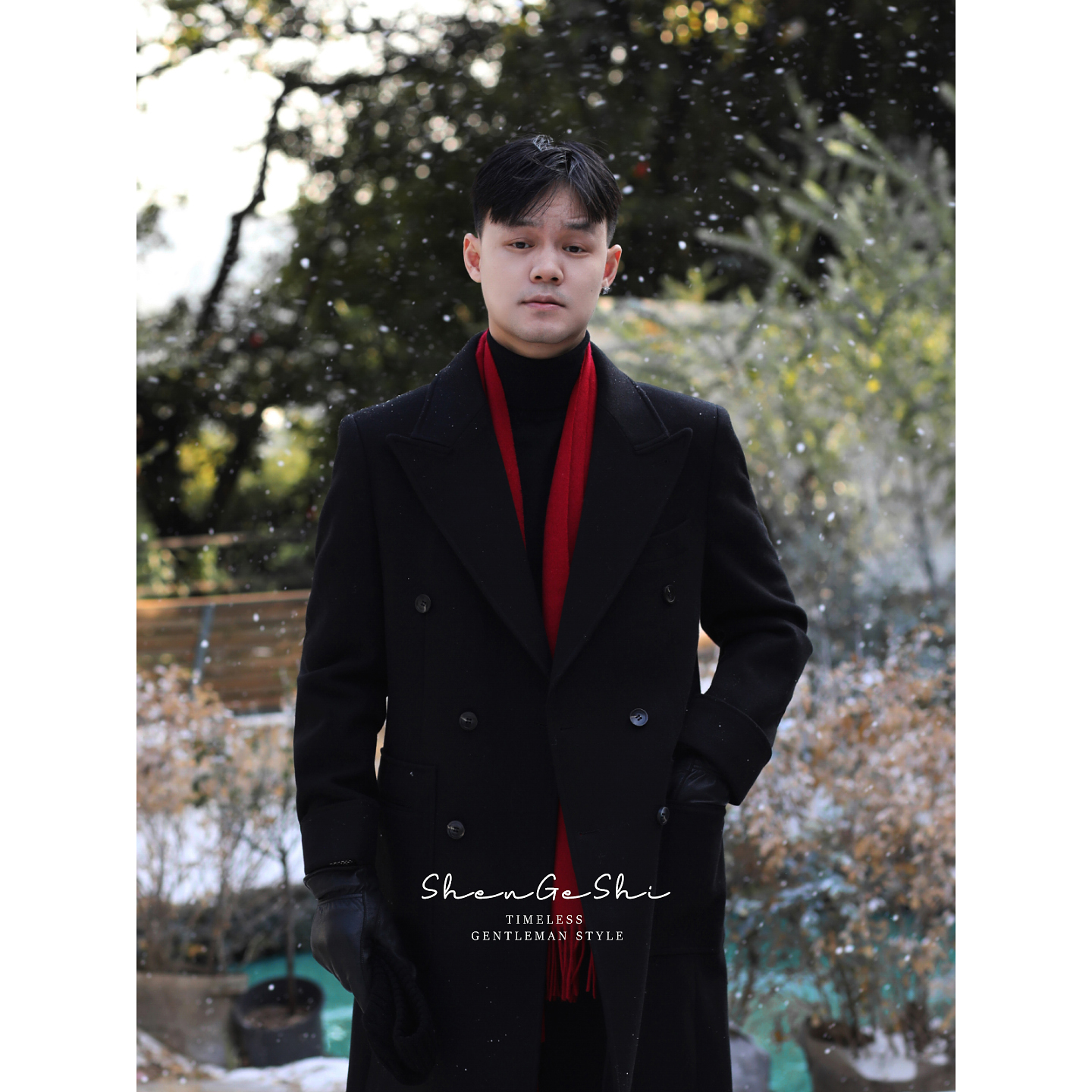 英伦复古马球大衣中长款修身外套浴血黑帮双排扣羊毛呢戗驳领大衣