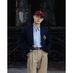 IVY学院风金扣布雷泽英式字母刺绣西服 复古常春藤修身西装外套