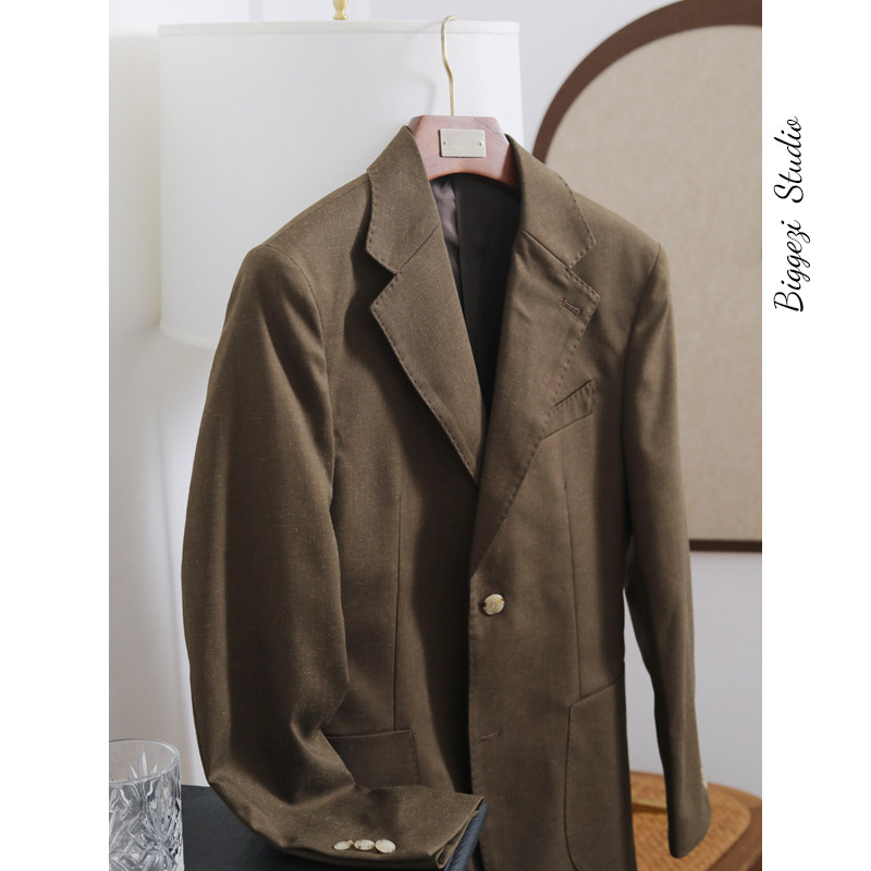 意式那不勒斯绅士修身复古时尚英伦修身亚麻透气雅痞男士西装外套