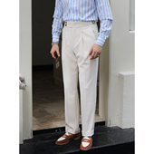 西裤 休闲长裤 那不勒斯复古高腰卷边日常百搭雅痞绅士直筒修身 意式