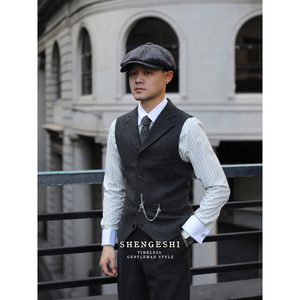 英伦复古浴血黑帮谢尔比西装领 羊毛粗花呢修身雅痞绅士翻领马甲