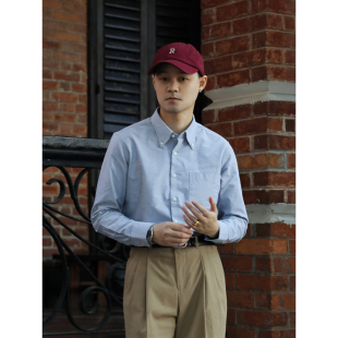 学院风纯棉口袋牛津纺衬衫美式常春藤ivy style修身尖领长袖衬衫