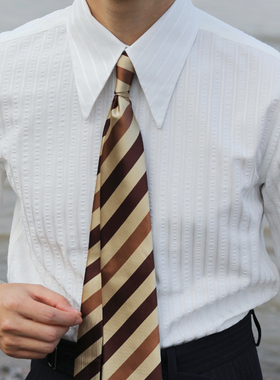 意式儒雅长尖领扣领抗皱修身文艺欧美雅痞有型泡泡纱长袖条纹衬衫