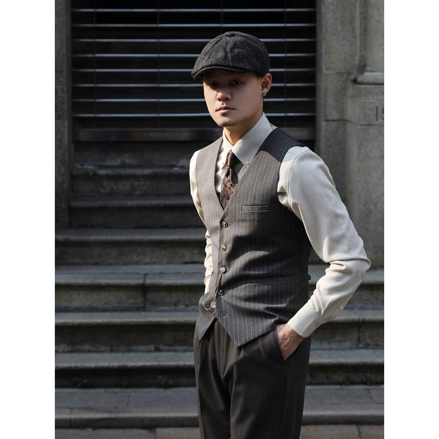 [两色] 英伦经典新郎结婚伴郎浴血黑帮绅士 商务复古条纹修身马甲