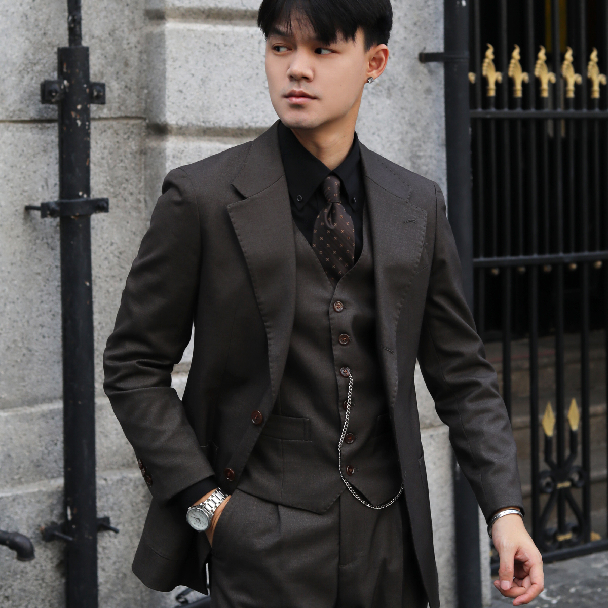 [两色]意式复古雅痞绅士结婚修身 英伦浴血黑帮羊毛西服三件套装