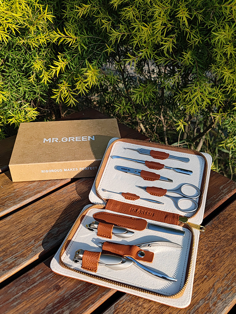 독일 MR.GREEN 스테인레스 스틸 비말 방지 손톱깎이 성인 매니큐어 개인 관리 깨끗한 가죽 9개 세트