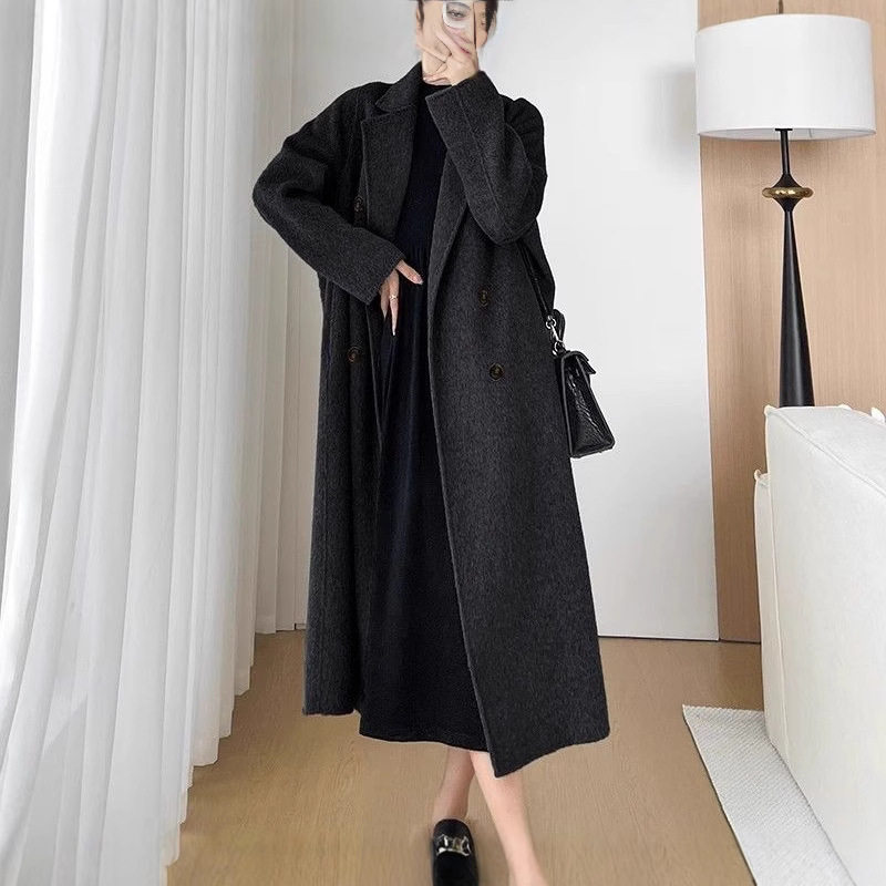 显瘦外套女大码深灰色尼大衣女款2025新款秋冬端长款毛呢外套