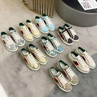 夏季女鞋1977刺绣帆布鞋女透气白色绸缎布鞋米奇酷奇圆麦休闲板鞋