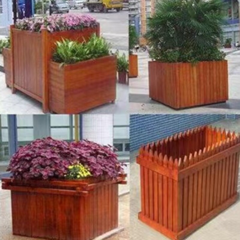 厂家直销工程组合碳化花箱阳台花槽防腐园林防腐木花箱庭院户外