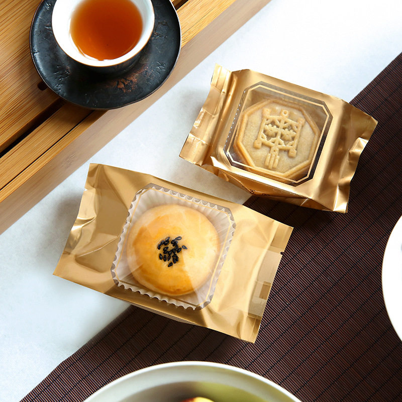 100只透明加厚金色方框中秋月饼包装袋流心广式月饼机封袋50克80g
