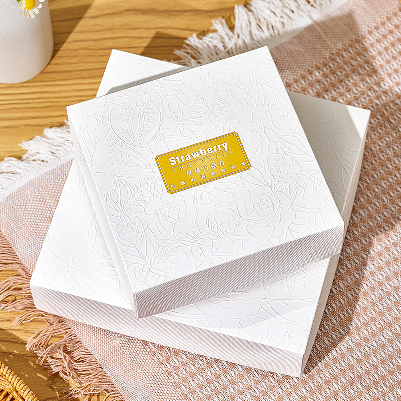 5只价9/16粒草莓巧克力轻奢点心包盒白色浮雕纹理生日礼物礼盒装