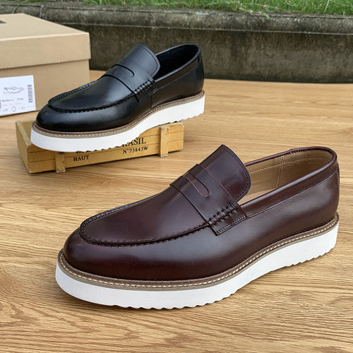 商务休闲鞋一脚蹬牛皮乐福鞋男