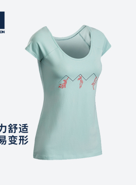 迪卡侬官方旗舰店短袖T恤女春装运动上衣透气亲肤棉质运动T恤OVC1