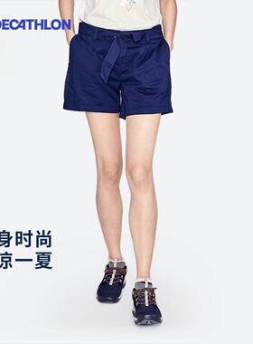 迪卡侬官网女休闲徒步登山裤棉印花运动女士短裤透气快干ODT1