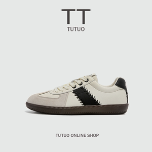 秋季男士阿甘鞋黑白拼接熊猫配色时尚休闲鞋牛筋底棒球运动德训鞋