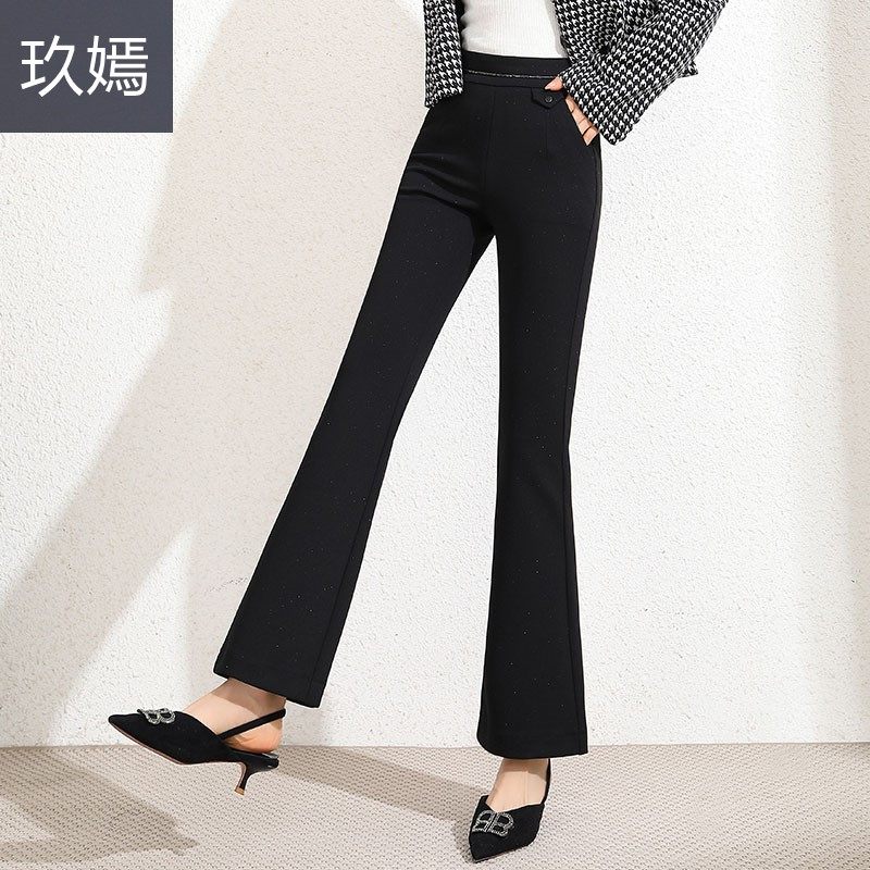 亮片微喇裤子秋冬修身2021新款高腰女裤显瘦休闲blingbling喇叭裤