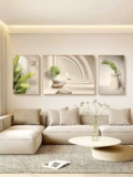 Современная минималистская декоративная живопись для гостиной, скандинавское пространство, абстрактный натюрморт, зеленые растения, диван, фон, настенная живопись, триптих