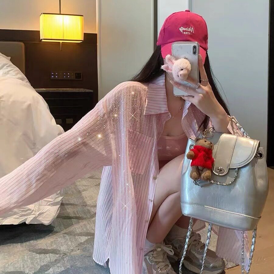 时尚潮流糖果色衬衫两件套女20衬衫