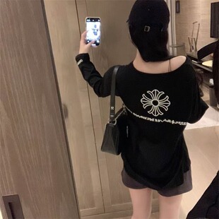 梵文十字架印花薄款长袖T恤女夏季新款小众宽松显瘦慵懒防晒上衣