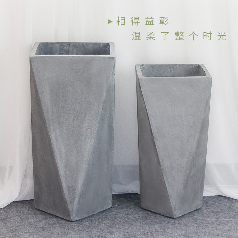 特大号欧式简约菱形水泥花盆镁泥创意简约家用阳台绿植花箱高方盆
