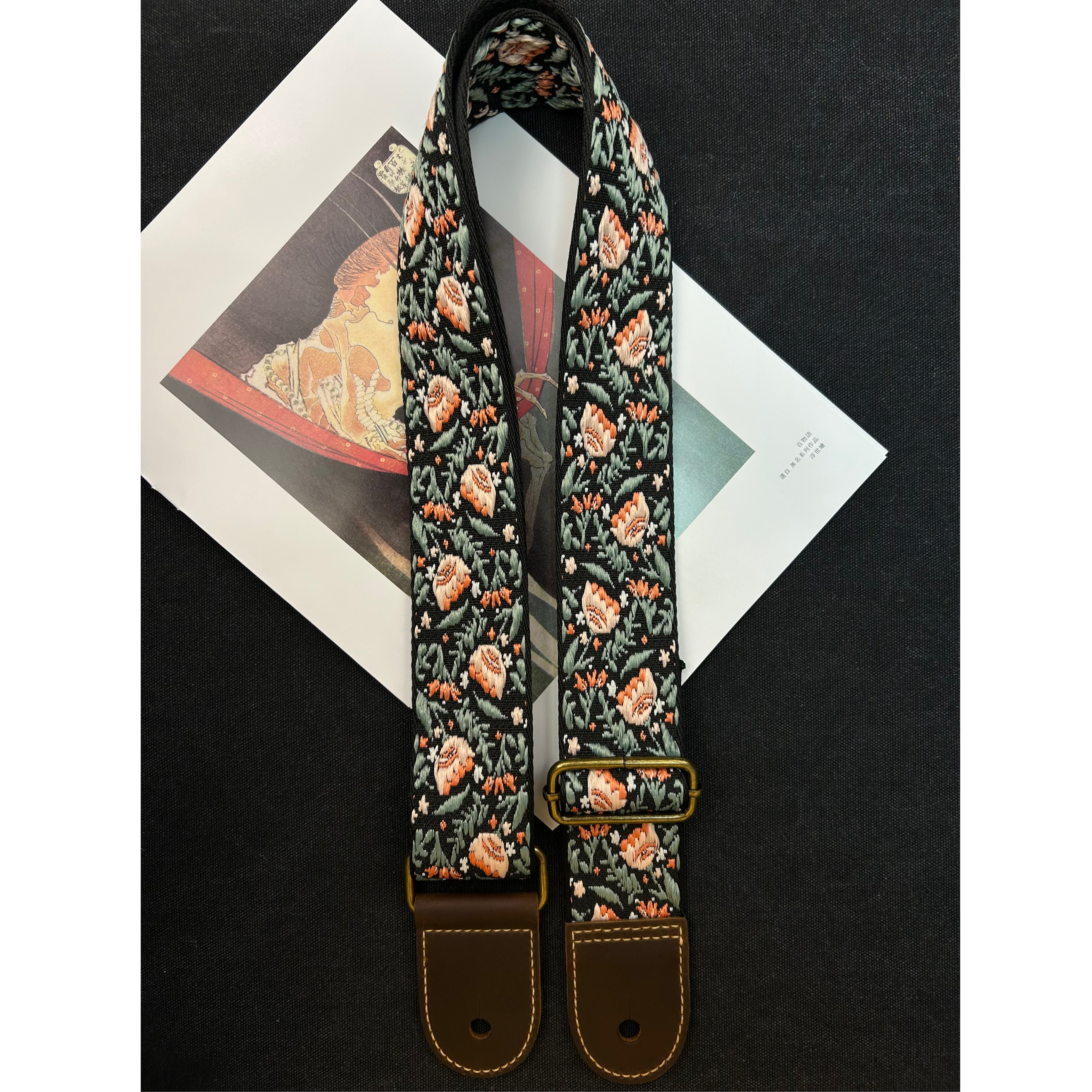 日式和风刺绣艺术感吉他背带