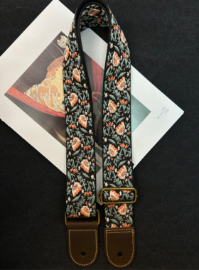 【原创】Loudspeaker日式和风 意大利皮革工艺刺绣花纹吉他背带