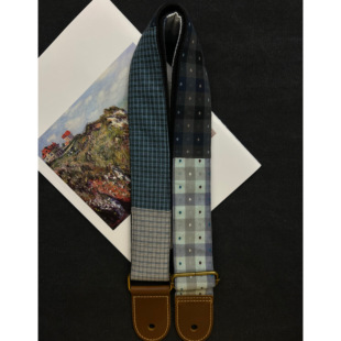 【原创】Loudspeaker 意大利皮革工艺手工蓝色系拼布吉他背带