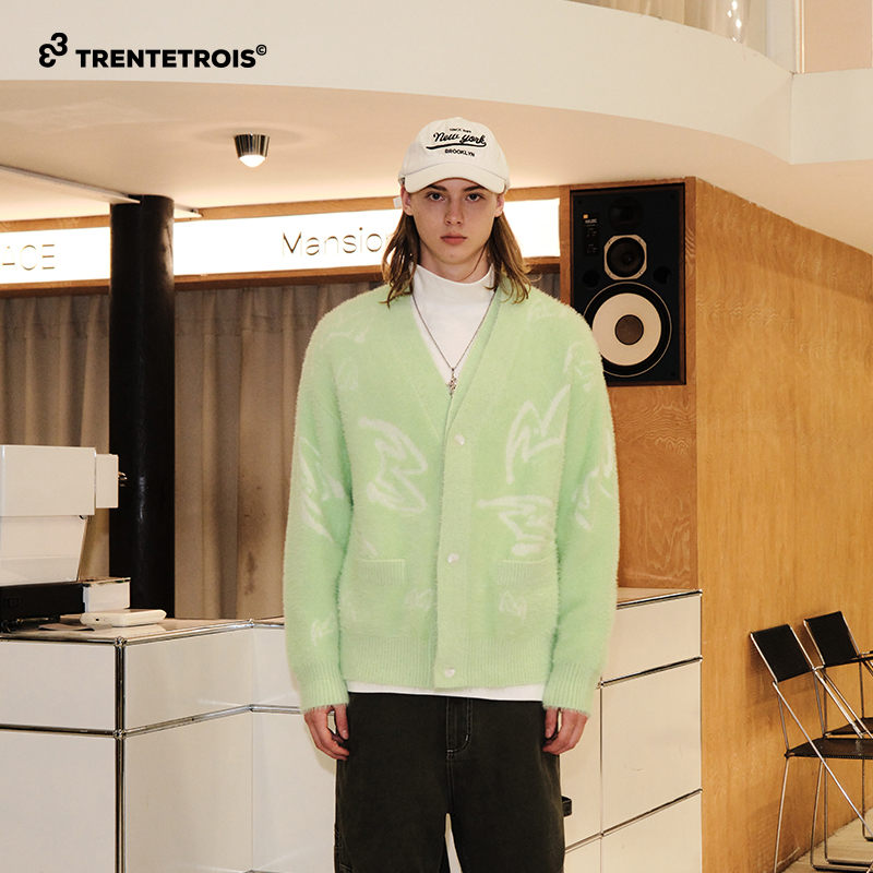 33TRENTETROIS潮牌毛衫手感柔软亲肤舒适廓形开衫时尚百搭针织衫