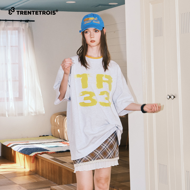 33潮牌T恤新款宽松纯棉休闲半袖百搭潮流印花T恤