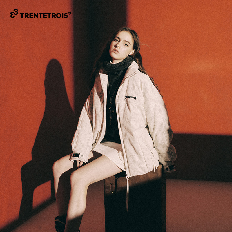 33潮牌羽绒服秋冬保暖仿麂皮宽松立领廓形立体落肩休闲时尚外套