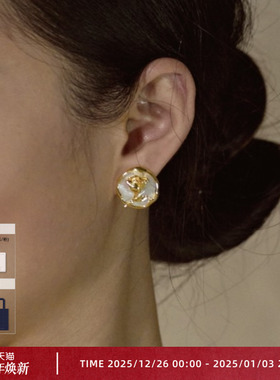 OOAK玫瑰诗人玫瑰耳钉耳夹项链珍珠耳钉气质款原创设计耳环饰品