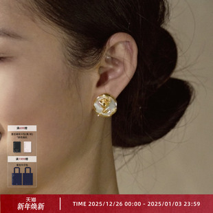 OOAK玫瑰诗人玫瑰耳钉耳夹项链珍珠耳钉气质款 原创设计耳环饰品