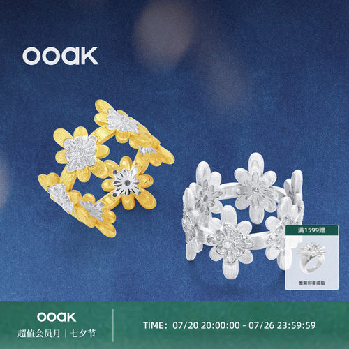 OOAK界格雕金烟花雨系列满圈烟花戒指简约S925银女士轻奢拉丝戒指