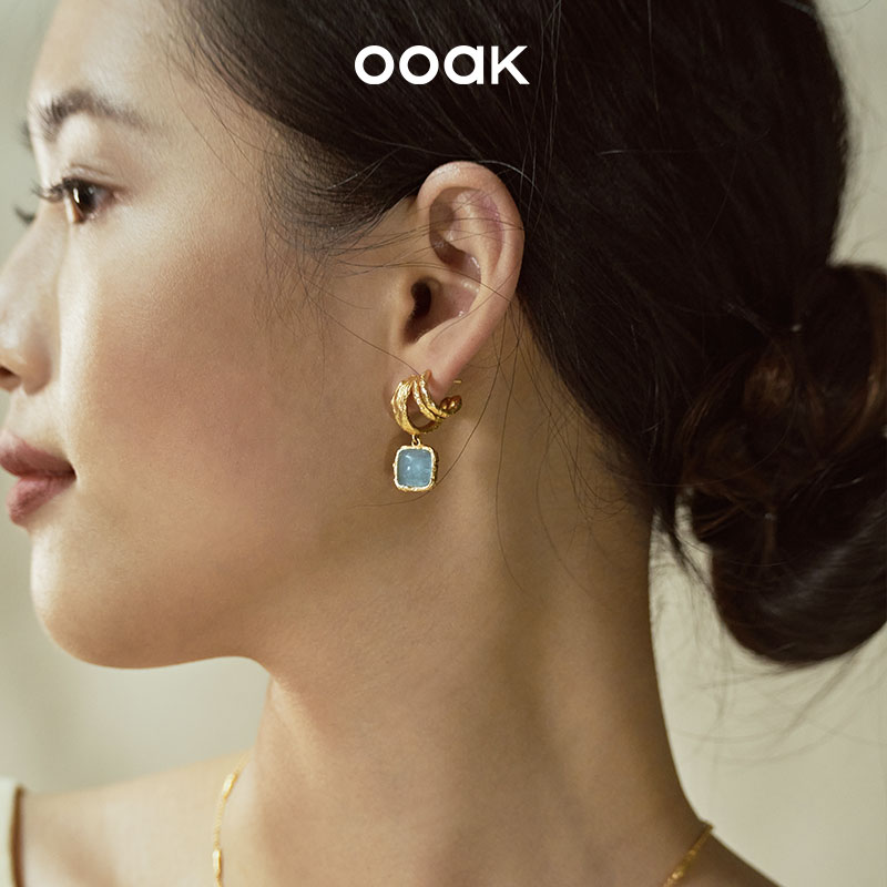 OOAK油画肌理蓝色暮紫耳环