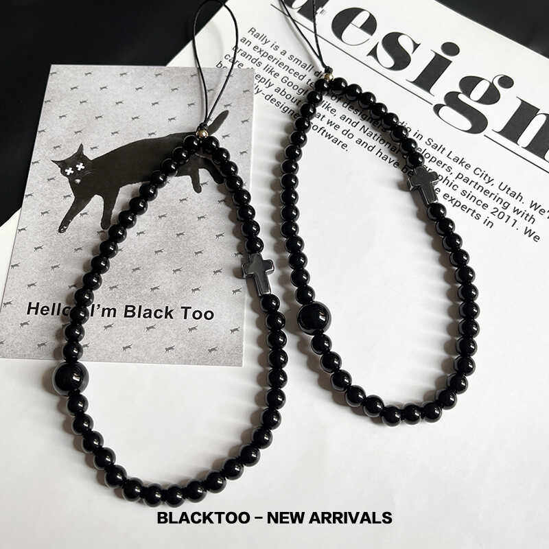 BlackToo/黑玛瑙十字架可套手防丢高级感串珠手机链挂饰包包挂件