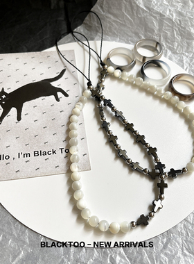 BlackToo/原创复古贝珠十字架挂绳百搭简约手机链挂饰情侣手机绳