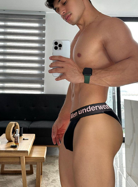 男士V型三角内裤镭射闪光粉色腰带低腰高叉性感纯欲U凸男生T裤潮