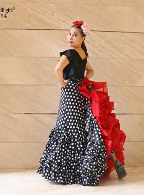 定做弗拉门戈长尾裙bata裙演出Flamengo西班牙舞裙品牌设计CWQ21