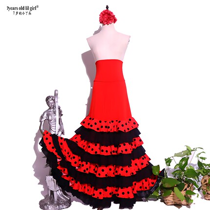 舞蹈服热销Flamenco佛拉门戈西班牙舞裙包臀八层荷叶边裙红色GD01