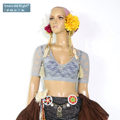 ATS美国部落肚皮舞choli韩国蕾丝V领露背5分袖上衣品牌设计BE40