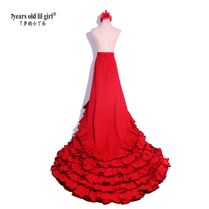 订做舞蹈服Flamengo弗拉门戈长尾裙BATA演出服西班牙舞服CWQ31