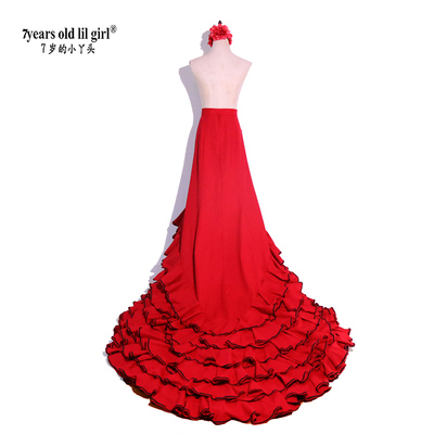 订做舞蹈服Flamengo弗拉门戈长尾裙BATA演出服西班牙舞服CWQ31