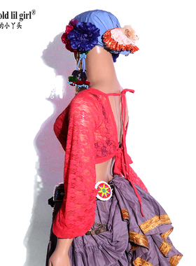 ATS美国部落肚皮舞秋丽Choli2022春夏韩国蕾丝V领露背灯笼袖FQQ11