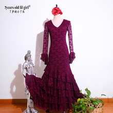 定制西班牙弗拉门戈练习演出服Flamengo热销V领蕾丝连衣舞裙DTT78