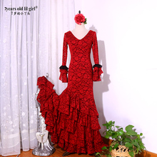 定做西班牙弗拉门戈练习演出服Flamengo热卖V领蕾丝连衣舞裙DTT60