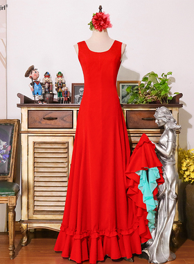 原创西班牙弗拉门戈练习演出Flamengo热销不透雪纺连衣舞裙EK01