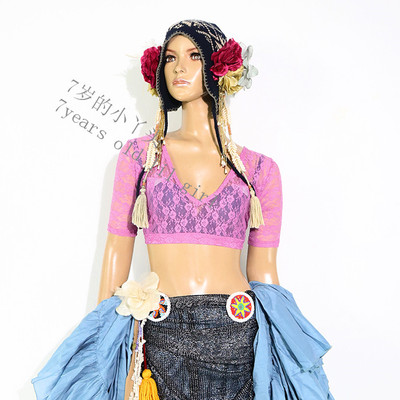 ATS肚皮舞choli露肩上衣短袖韩国蕾丝V领露背5分袖热销BE05