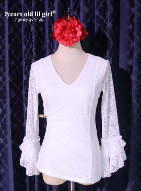 7yearsoldlilgirl品牌弗拉门戈上衣女白色练功服新款蕾丝HGG05