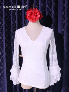 7yearsoldlilgirl弗拉门戈上衣女白色练功服新款弹力蕾丝HGG05