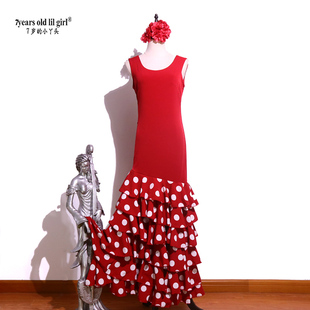 原创品牌Flamenco弗拉门戈练习裙红色高弹挪威麻多层舞裙GI07